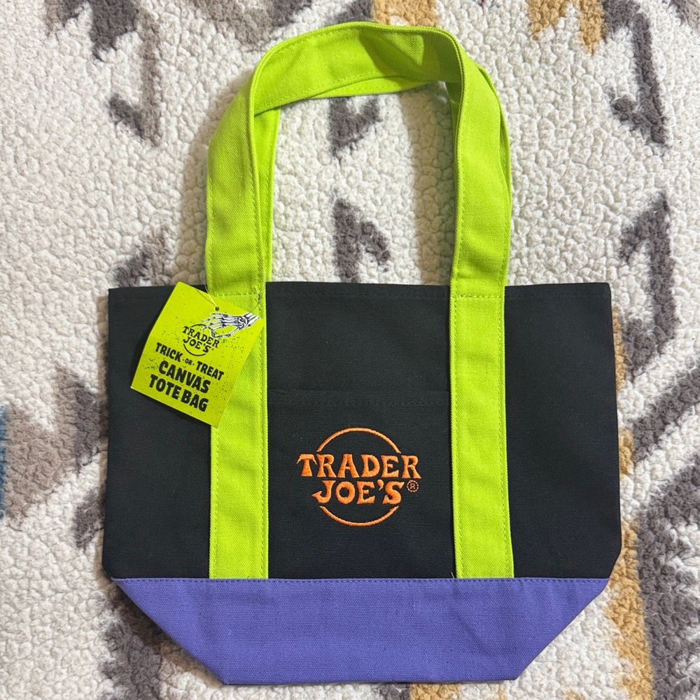 Trader Joe's Black and Purple Mini Canvas Bag